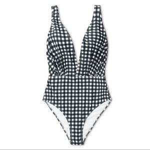 Cupshe black white plunging one piece gingham suit